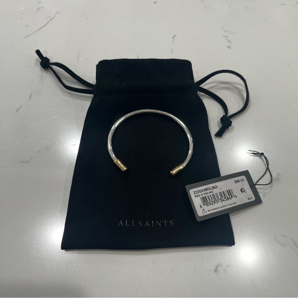 AllSaints Two Tone Skinny Cuff Bracelet - Picture 2 of 6